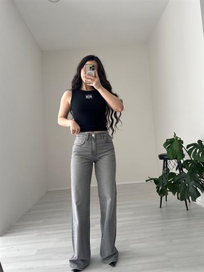 ZRA Orj. Taşlı Gri Jean