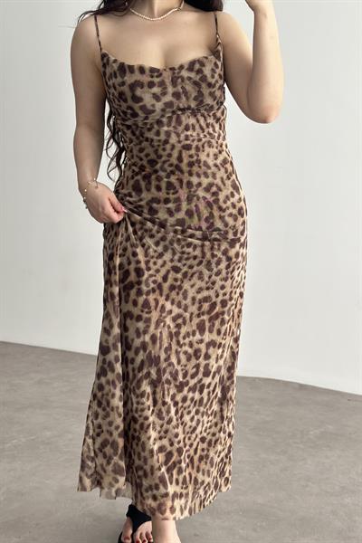 ZRA Orj. Leopar Desenli Midi Elbise