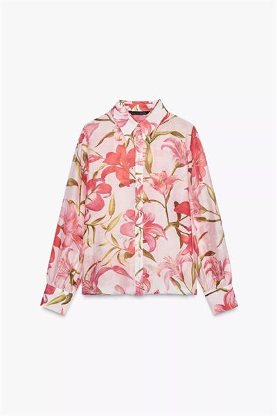 Zra Orj. Çiçek Desenli Gold Düğme Gömlek