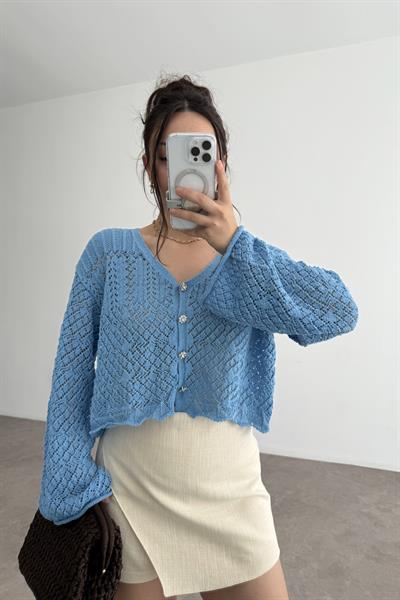 Zra Orj. Taş Düğmeli Örgü Hırka Mavi