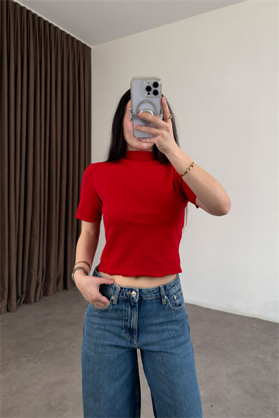 Zra Orj. Dik Yakalı Kırmızı Triko Bluz 