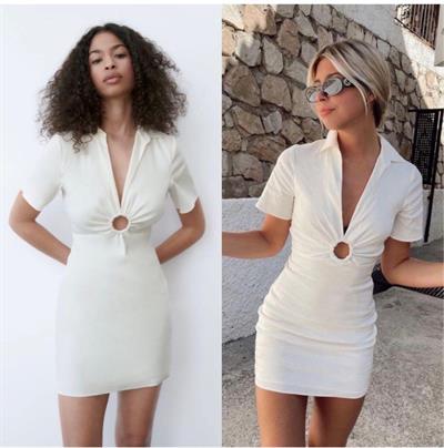 ZRA ORJ. Halka Detaylı Ekru Elbise