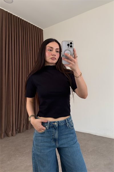 Zra Orj. Dik Yakalı Siyah Triko Bluz 