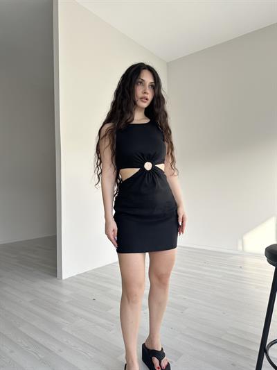 Orj. Halka Detaylı Siyah Elbise