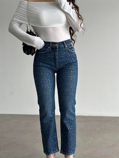 ZRA Orj. Taşlı Mom Mavi Jean