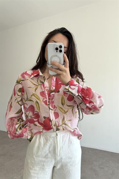 Zra Orj. Çiçek Desenli Gold Düğme Gömlek