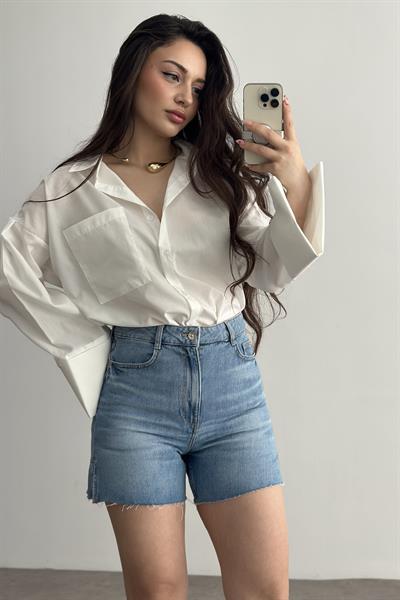 Zra Orj. Yırtmaç Detaylı Denim Şort