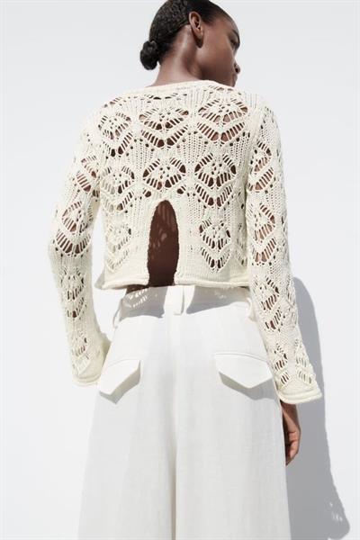 Zra Orj. Örgü File Detaylı Krem Kazak 