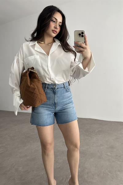 Zra Orj. Yırtmaç Detaylı Denim Şort