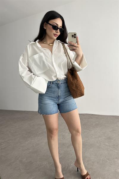 Zra Orj. Yırtmaç Detaylı Denim Şort