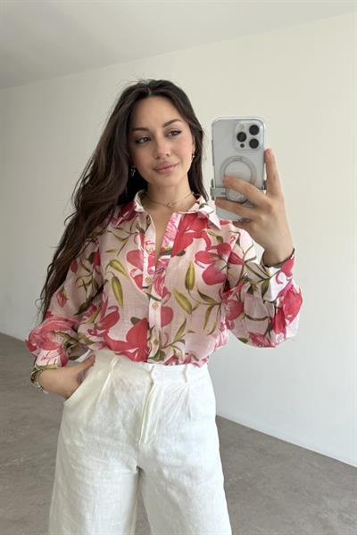 Zra Orj. Çiçek Desenli Gold Düğme Gömlek