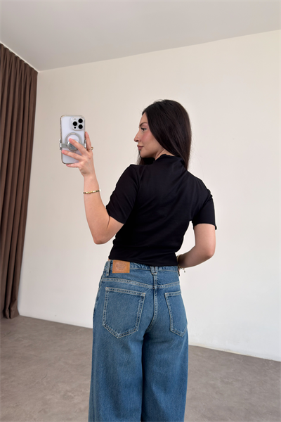 Zra Orj. Dik Yakalı Siyah Triko Bluz 