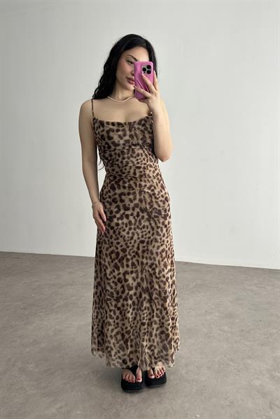 ZRA Orj. Leopar Desenli Midi Elbise