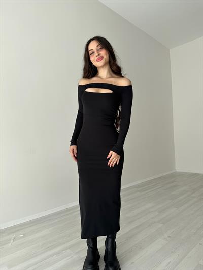 ZRA Pencere Detaylı Uzun Elbise