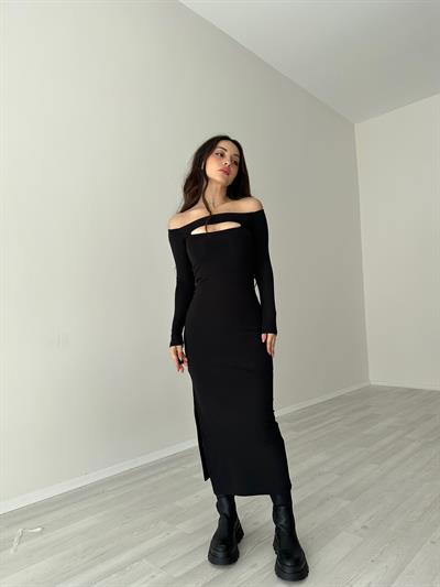 ZRA Pencere Detaylı Uzun Elbise