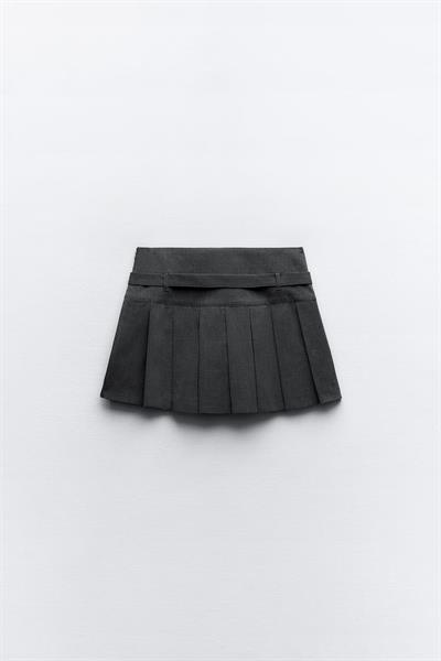 ZRA Pileli Gri Ekose Şort Etek