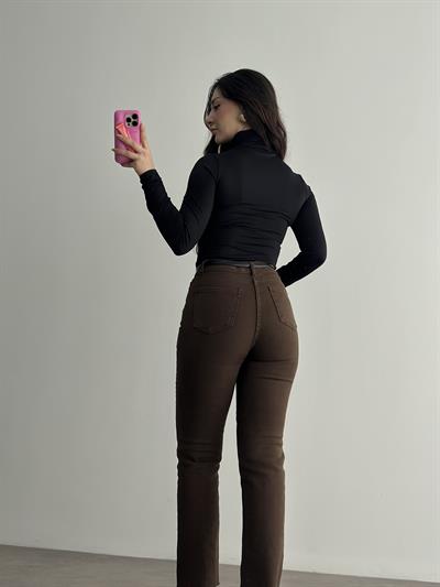 Zra Premium Boyfit Koyu Kahve Jean