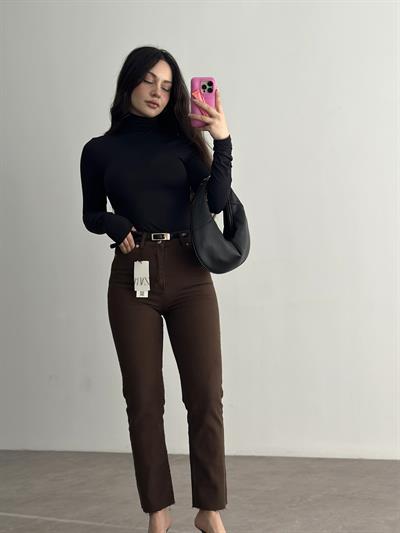 Zra Premium Boyfit Koyu Kahve Jean