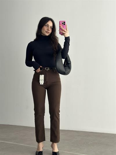 Zra Premium Boyfit Koyu Kahve Jean