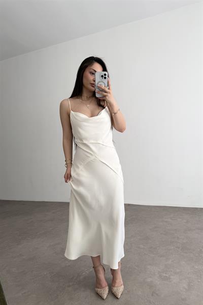 ZRA SATEN EKRU MİDİ ELBİSE