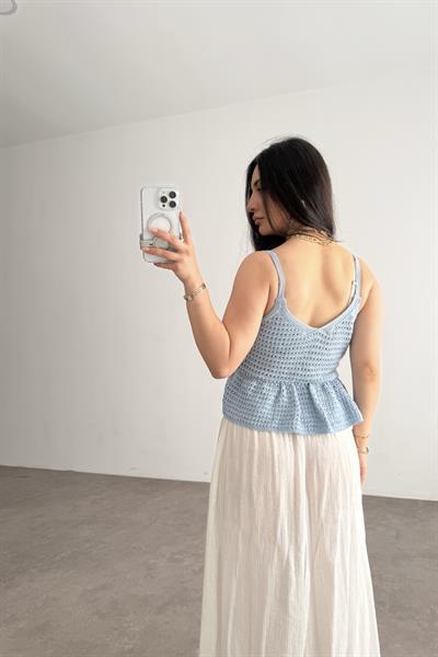 Zra Sedef Düğmeli Askılı Örgü Mavi Top