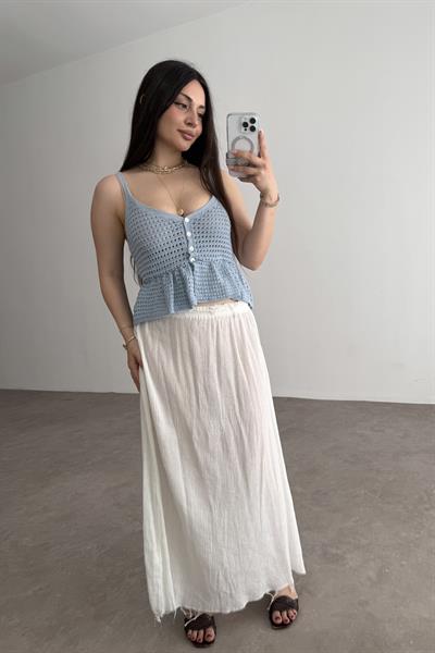 Zra Sedef Düğmeli Askılı Örgü Mavi Top