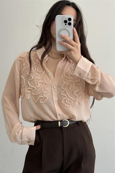 Zra Şifon Pudra Kabartma Gömlek