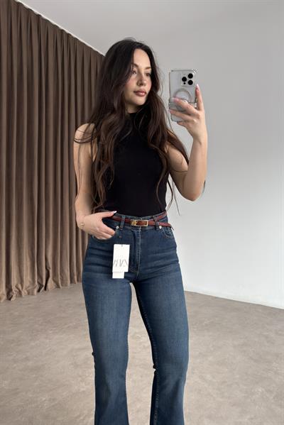 ZRA Toparlayıcı Flare Vintage Mavi Jean