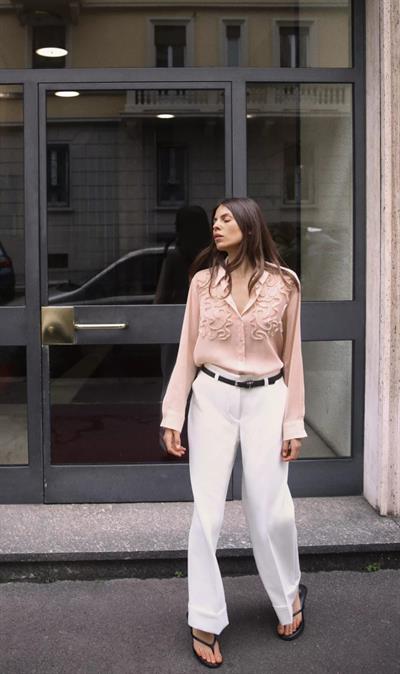 Zra Şifon Pudra Kabartma Gömlek