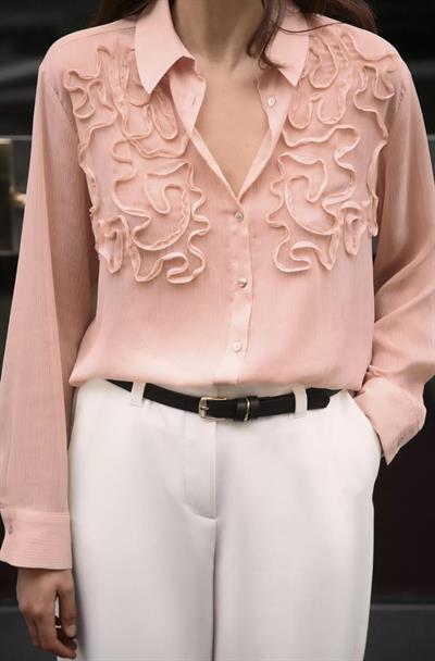 Zra Şifon Pudra Kabartma Gömlek