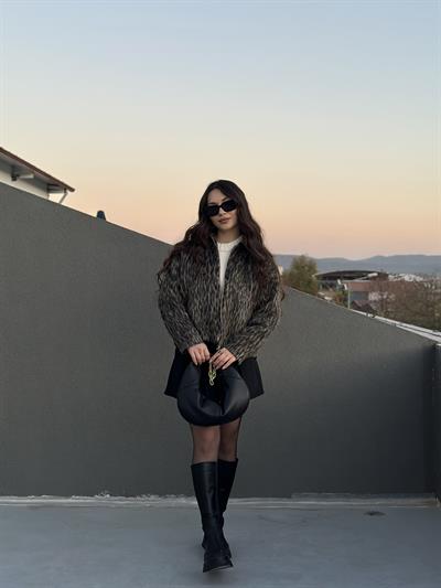 ZRA Tüylü Leopar Kalın Ceket