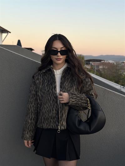 ZRA Tüylü Leopar Kalın Ceket