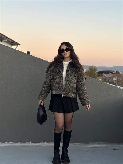 ZRA Tüylü Leopar Kalın Ceket