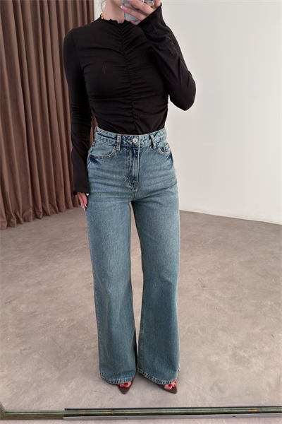 Orijinal Marka  Vintage Yeşil Yıkama Straight Leg Yüksek Belli Jean