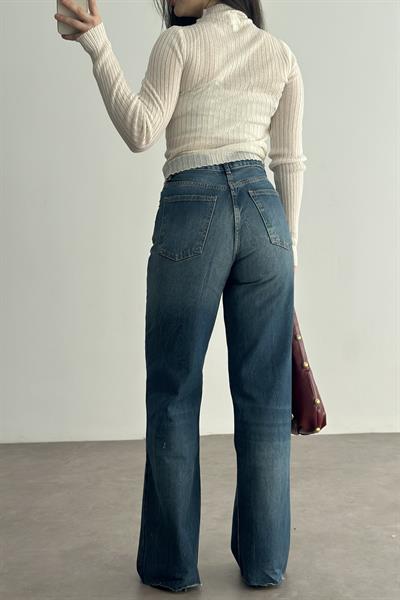 ZRA Yüksek Belli Straightleg İndigo Mavi