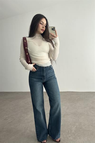 ZRA Yüksek Belli Straightleg İndigo Mavi