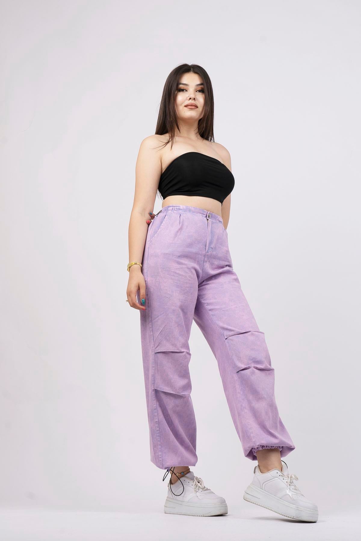 Beli ve Paçası Lastikli Boyamalı Pantolon