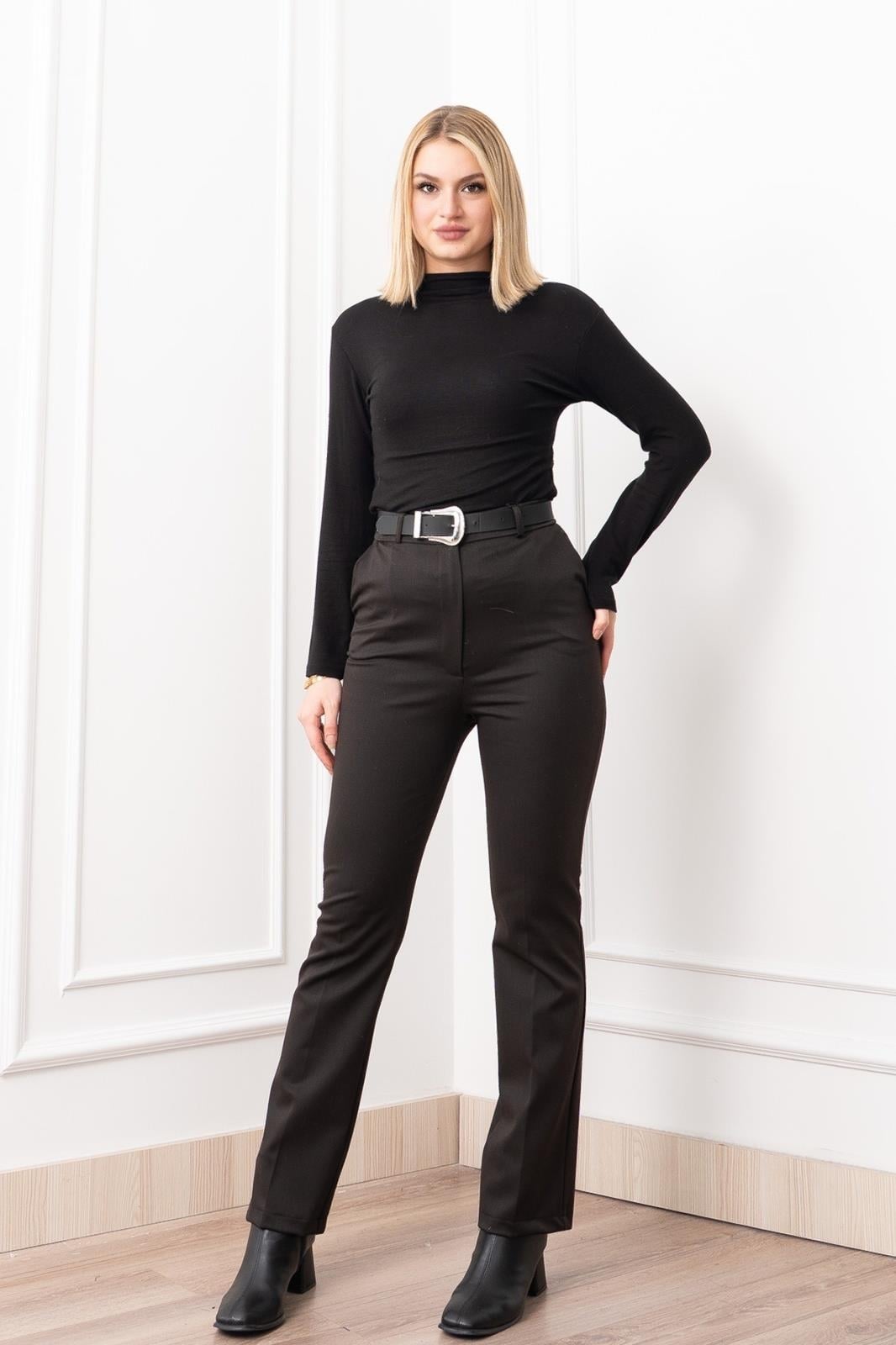 Boru Paça Kemerli Smart Pantolon 3989