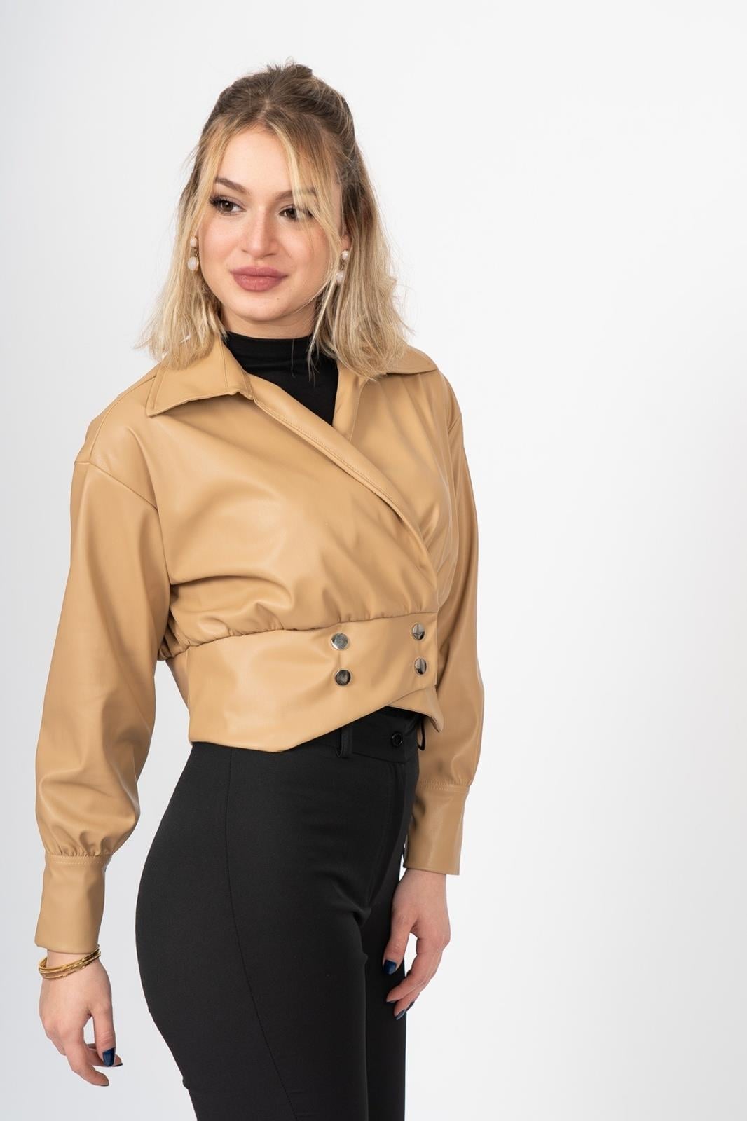 CORA KRUVAZE DERİ BLUZ