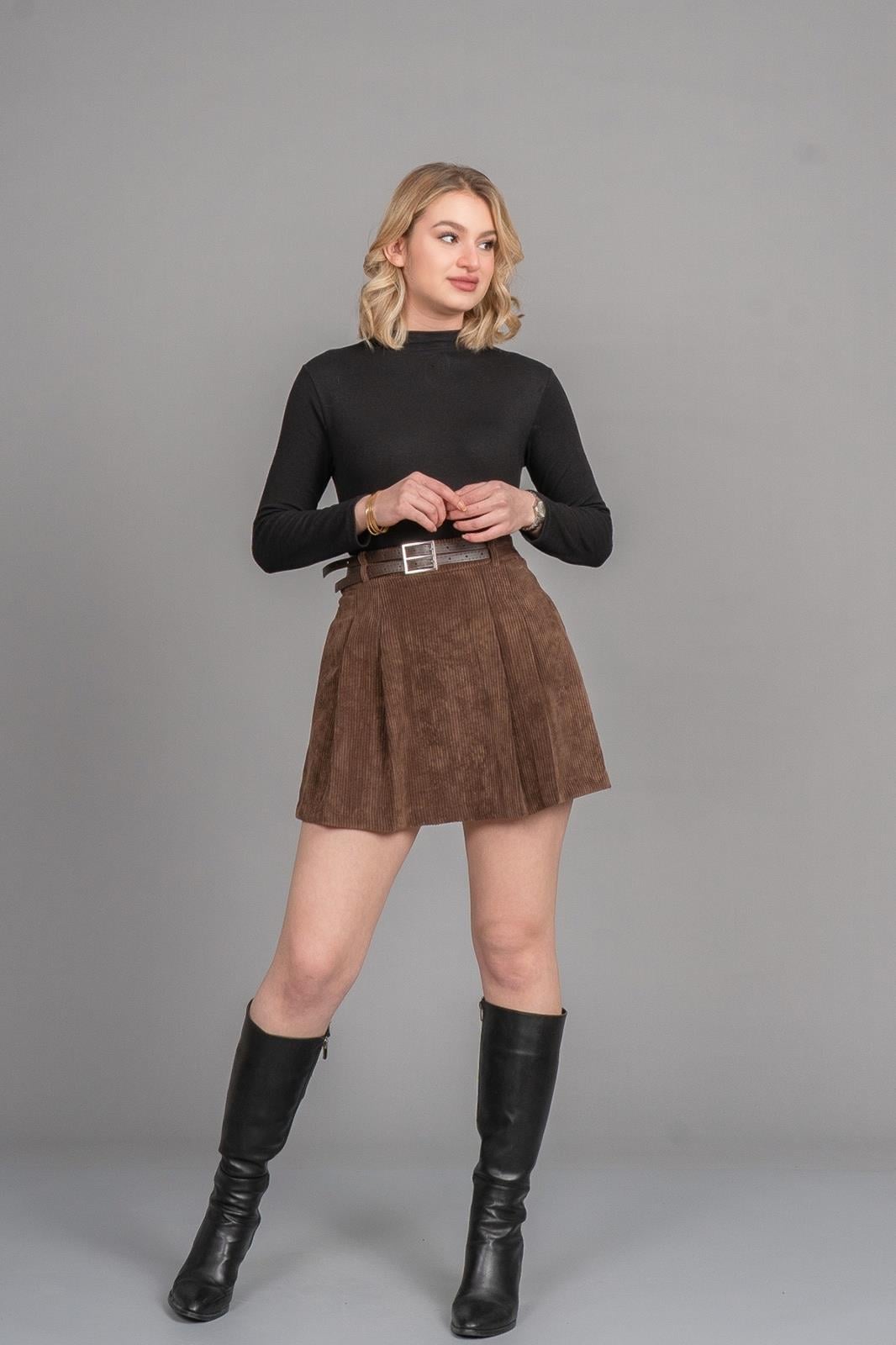 GERAL FİTİLLİ KADİFE MİNİ ETEK