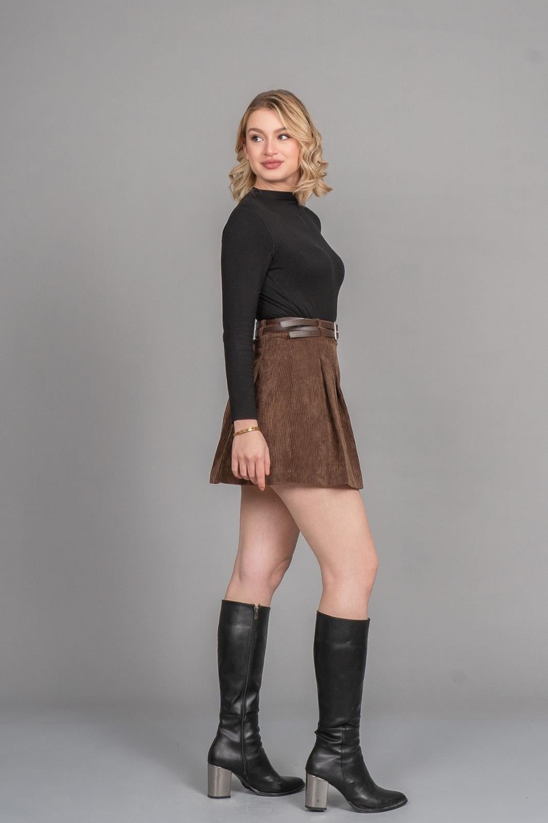 GERAL FİTİLLİ KADİFE MİNİ ETEK