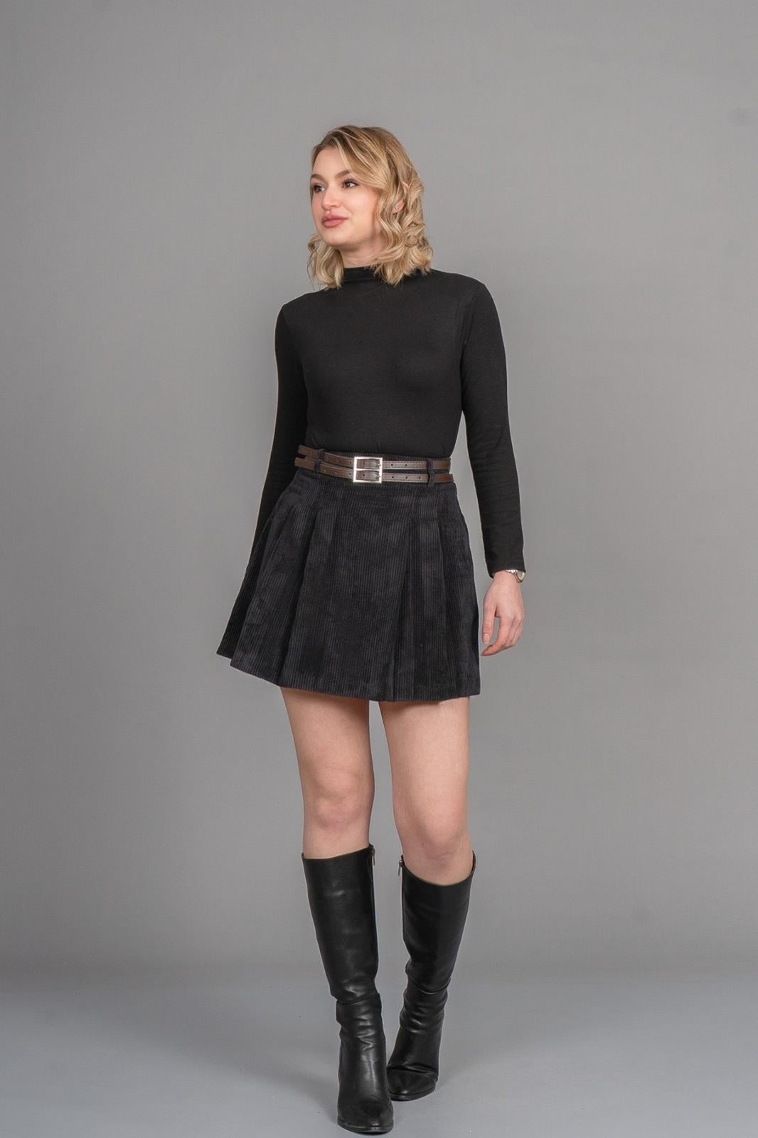 GERAL FİTİLLİ KADİFE MİNİ ETEK