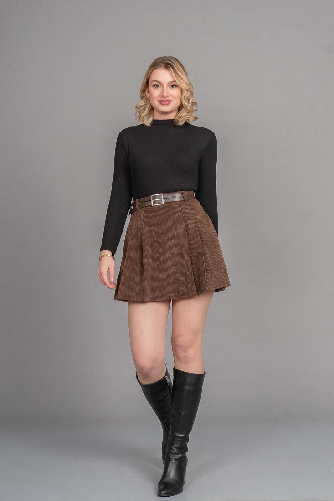 GERAL FİTİLLİ KADİFE MİNİ ETEK