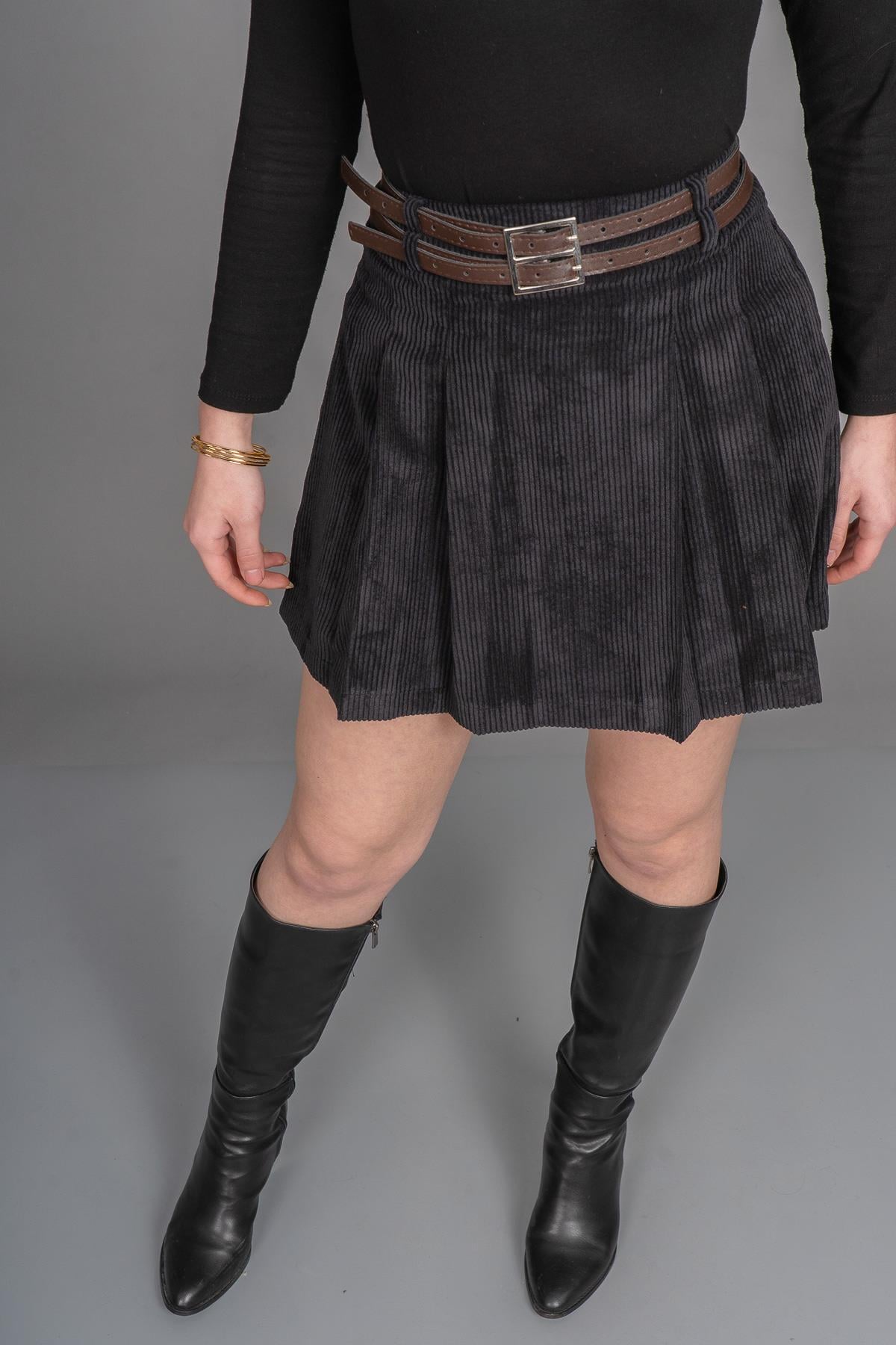 GERAL FİTİLLİ KADİFE MİNİ ETEK