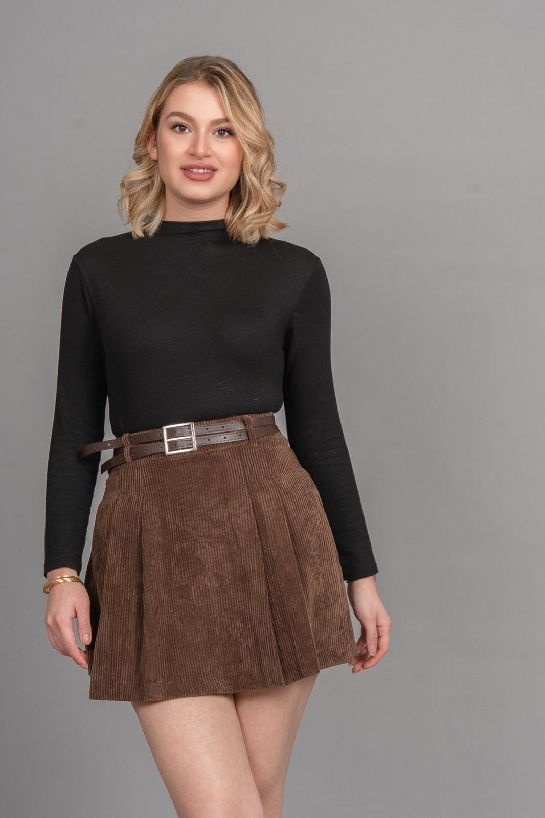 GERAL FİTİLLİ KADİFE MİNİ ETEK