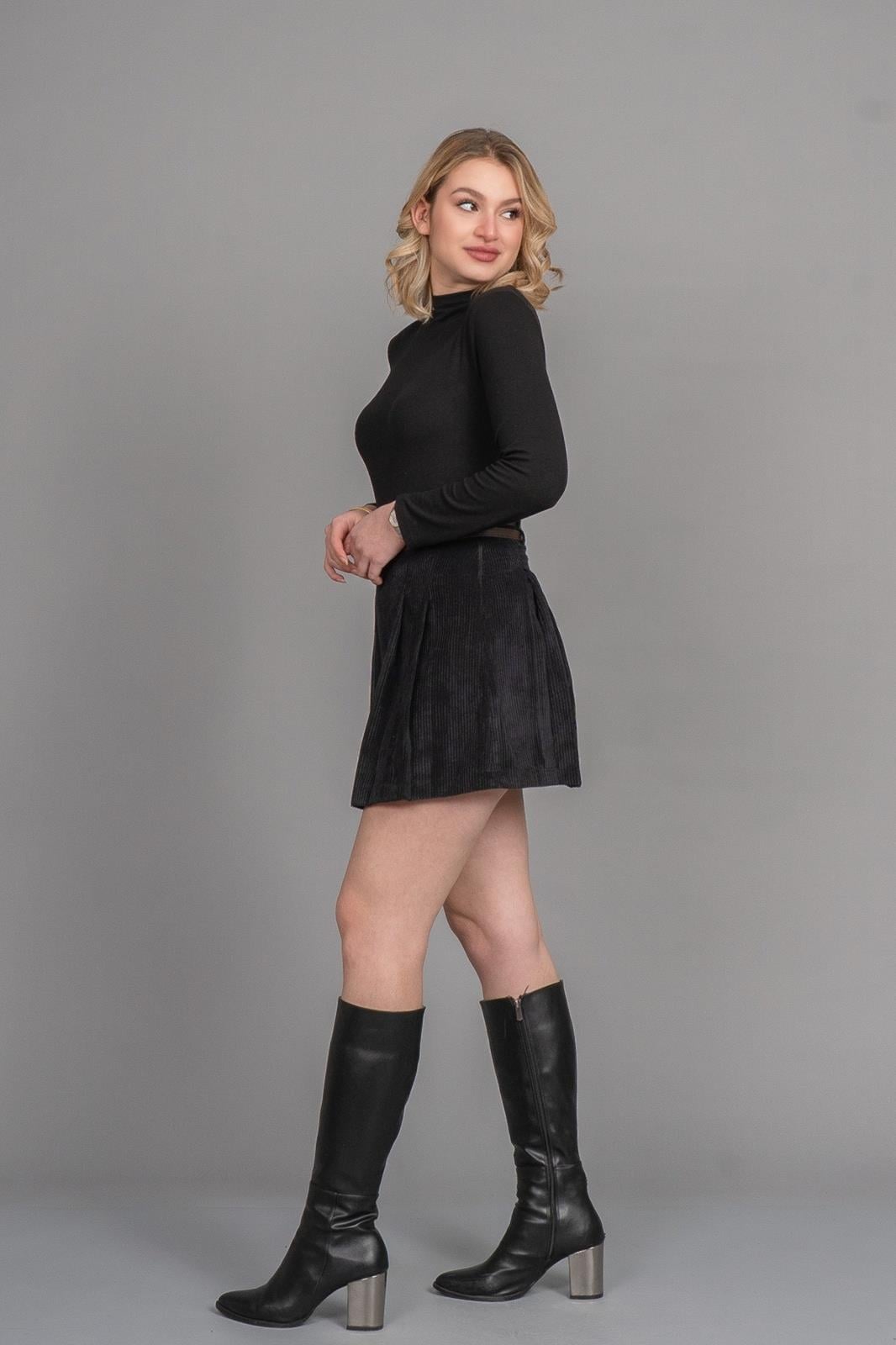 GERAL FİTİLLİ KADİFE MİNİ ETEK