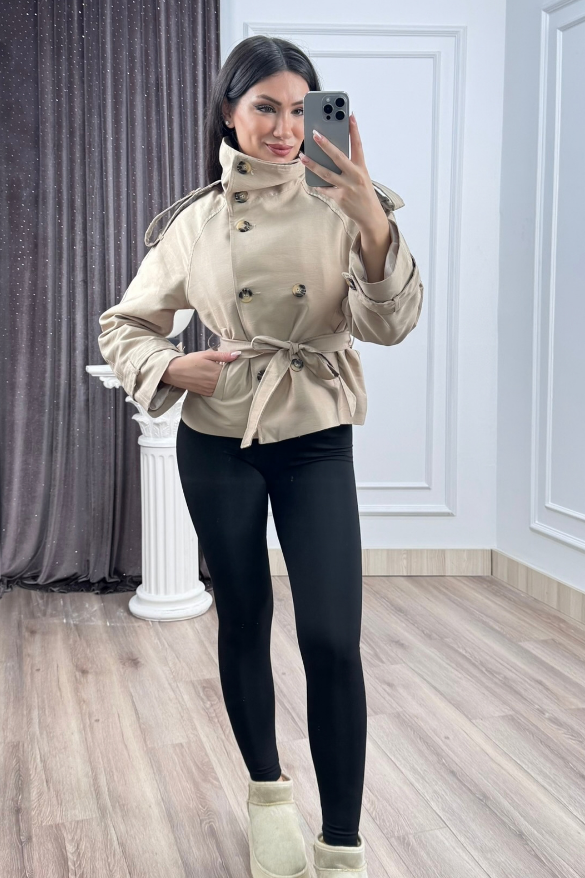K-8646 REGLAN KOL KISA TRENÇ