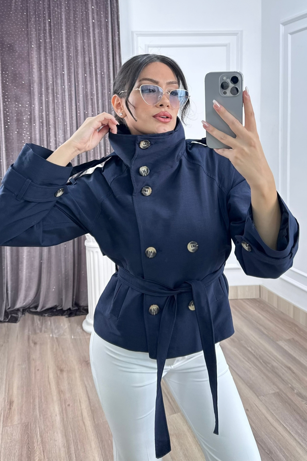 K-8646 REGLAN KOL KISA TRENÇ