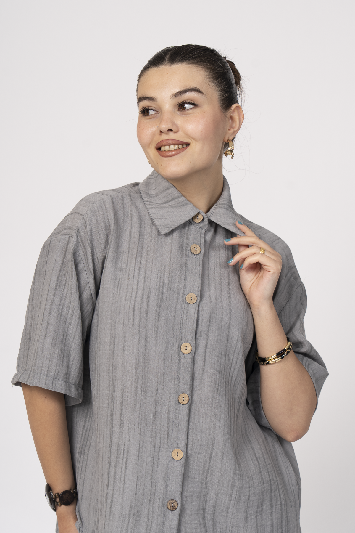 Keten Oversize Gömlek 70039