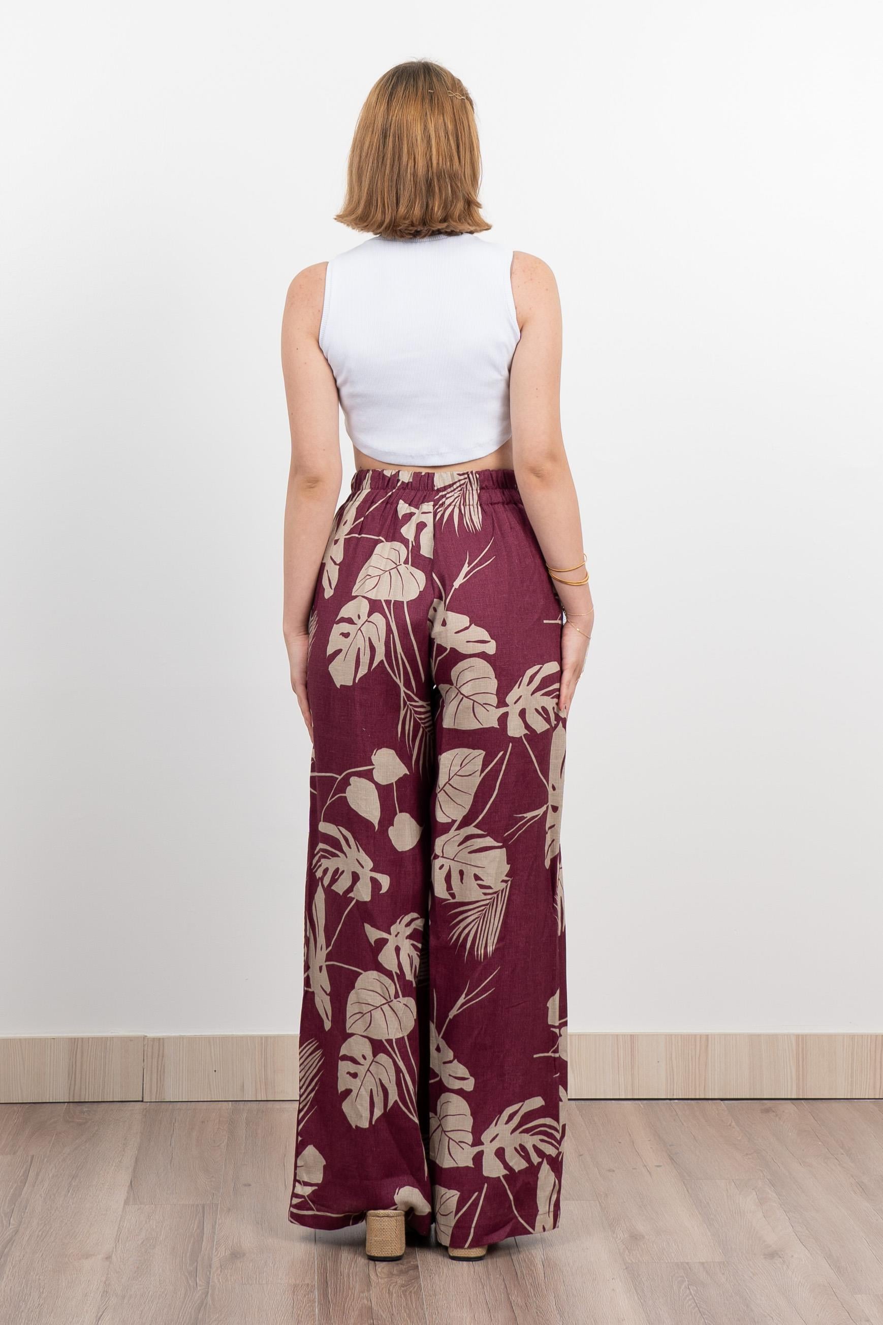 Keten Yüksek Bel Pantolon 30289